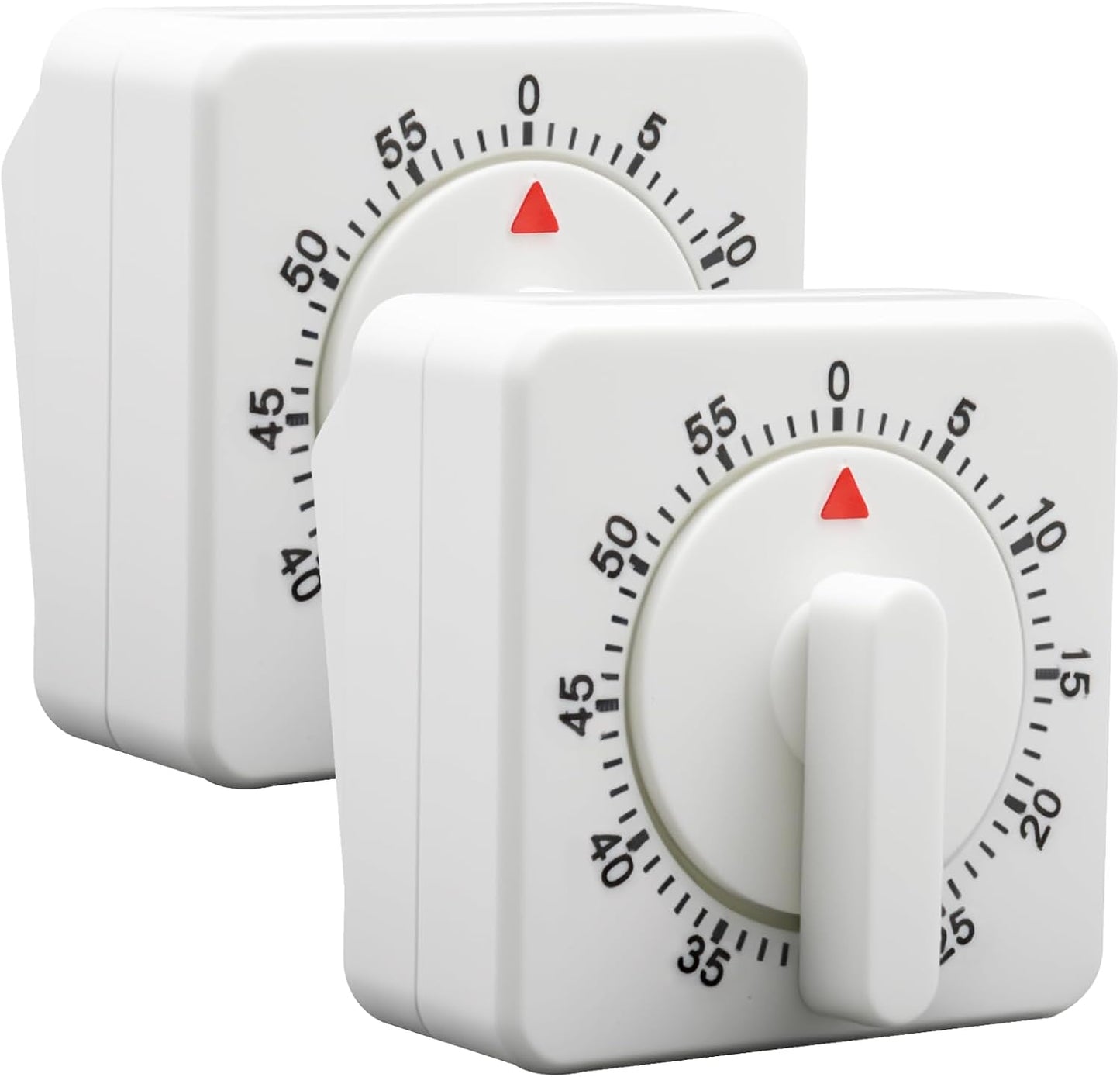 Hitefu Square 60 Minute Mechanical Kitchen Timer, White, 2 Pcs | Visual Cooking Timer, Loud Alarm, No Batteries, For Classroom / Home