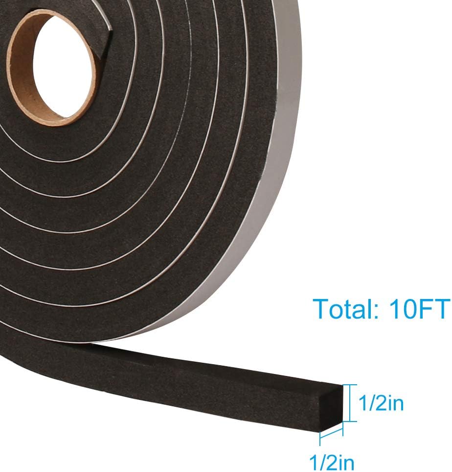 2 Rolls Foam Seal Tape for Door Window Insulation, Soundproof and Shockproof Foam Adhensive Strip, 3/8" Wx3/16 T Single Sided Foam Tape, Cold Air and Draft Closed Cell Seal Strip,Total 32FT