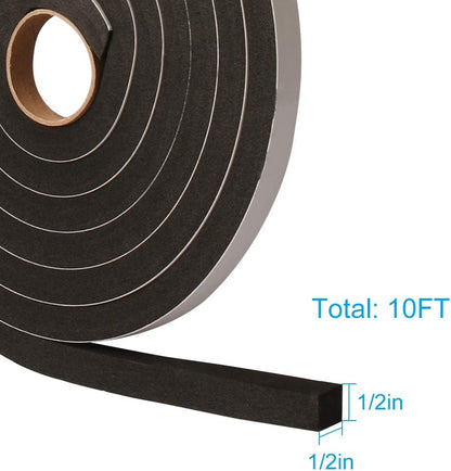 2 Rolls Foam Seal Tape for Door Window Insulation, Soundproof and Shockproof Foam Adhensive Strip, 3/8" Wx3/16 T Single Sided Foam Tape, Cold Air and Draft Closed Cell Seal Strip,Total 32FT