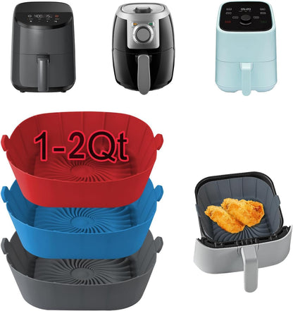 3pack Air Fryer Silicone Liners for COSORI, Ninja, CHEFMAN and Most 1-2 Qt | Square Small Air Fryer Liners, Food-Grade Material, BPA-Free, 430°F Heat, Dishwasher-Safe, Non-Stick Surface, Reusable