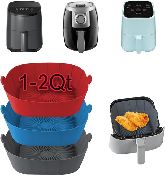 3pack Air Fryer Silicone Liners for COSORI, Ninja, CHEFMAN and Most 1-2 Qt | Square Small Air Fryer Liners, Food-Grade Material, BPA-Free, 430°F Heat, Dishwasher-Safe, Non-Stick Surface, Reusable