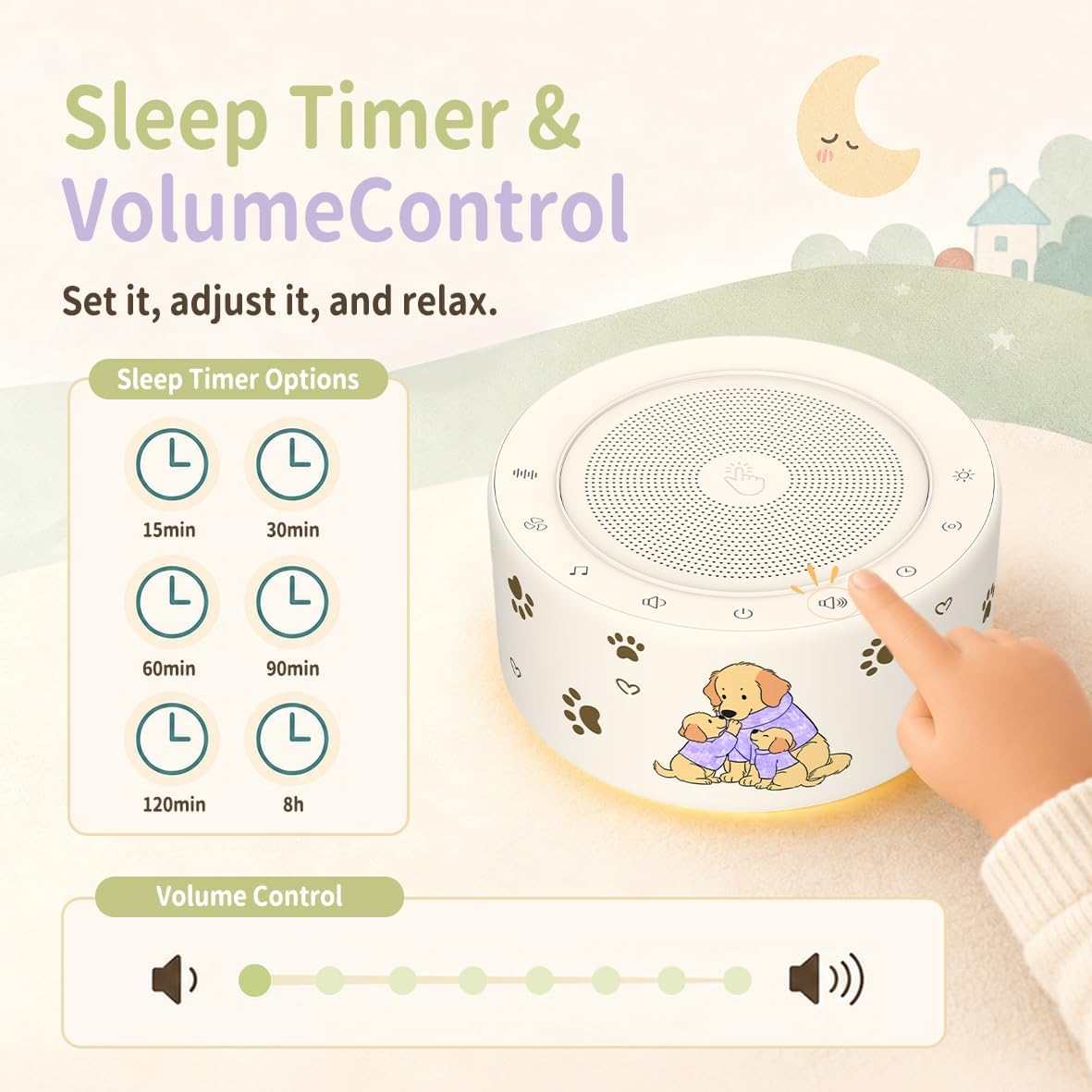 Kipcush White Noise Machine for Baby & Adults, 30 Soothing Sounds, Sleep Sound Machine with 8 Color Night Light, Memory Function, White Noise for Sleeping, Nursery, Office, Travel & Relaxation