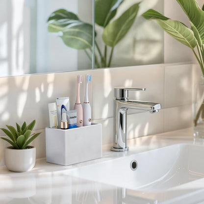 Luxspire Diatomite Toothbrush Holder, 2 Slots, Marble White | Fast Drying, Diatomaceous Earth, Electric Tooth Brush and Toothpaste Organizer, For Bathroom Kitchen Vanity Countertop