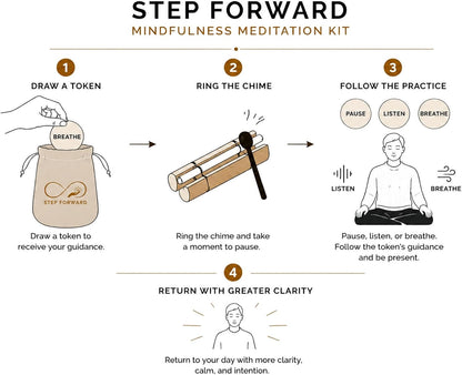 Step Forward Mindfulness Meditation Chime Kit with Tokens | Daily mindfulness practice with chime, breathing and reflection