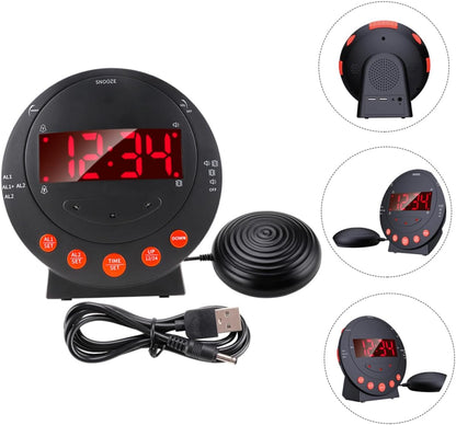 Happyyami Vibrating Alarm Clock with Bed Shaker for Heavy Sleepers and Deaf 3-Piece Set Digital LED Display Loud Sound Suitable for Home Use