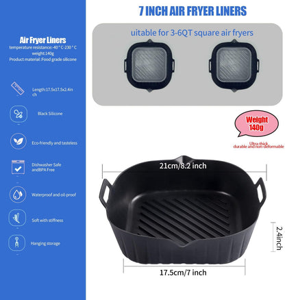 2 Pack Air Fryer Liners,8 Inch Silicone Airfryer Liners,Air Fryer Accessories,Reusable Baking Tray Oven Accessories,Replacement of Flammable Parchment Paper (Red Blue) (Black&Red&Blue)