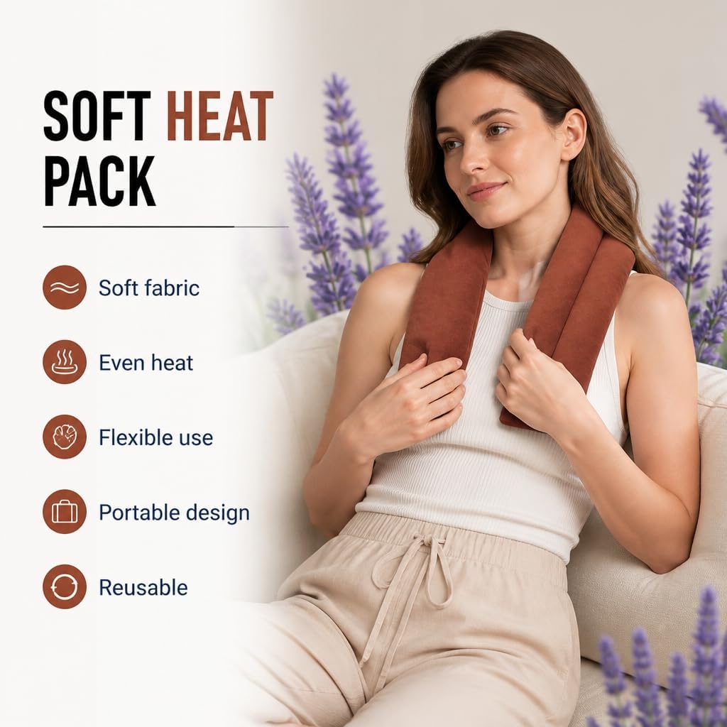 Microwavable Neck Shoulder Heating Wrap with Lavender | Natural Herb Filling, Reusable