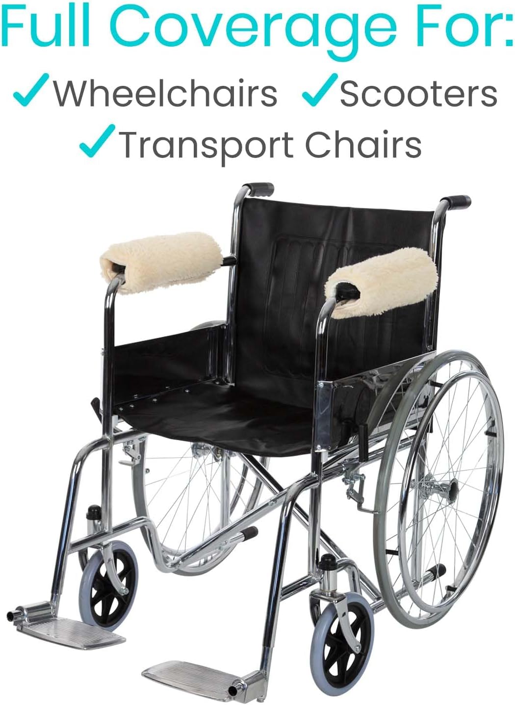 Vive Wheelchair Armrest Pads (2 PCS) - Memory Foam Sheepskin Cushion | Accessories for Transport Electric Wheel Chair Arm Rests - for Adults, Seniors, Handicapped - Soft Support for Office Chair