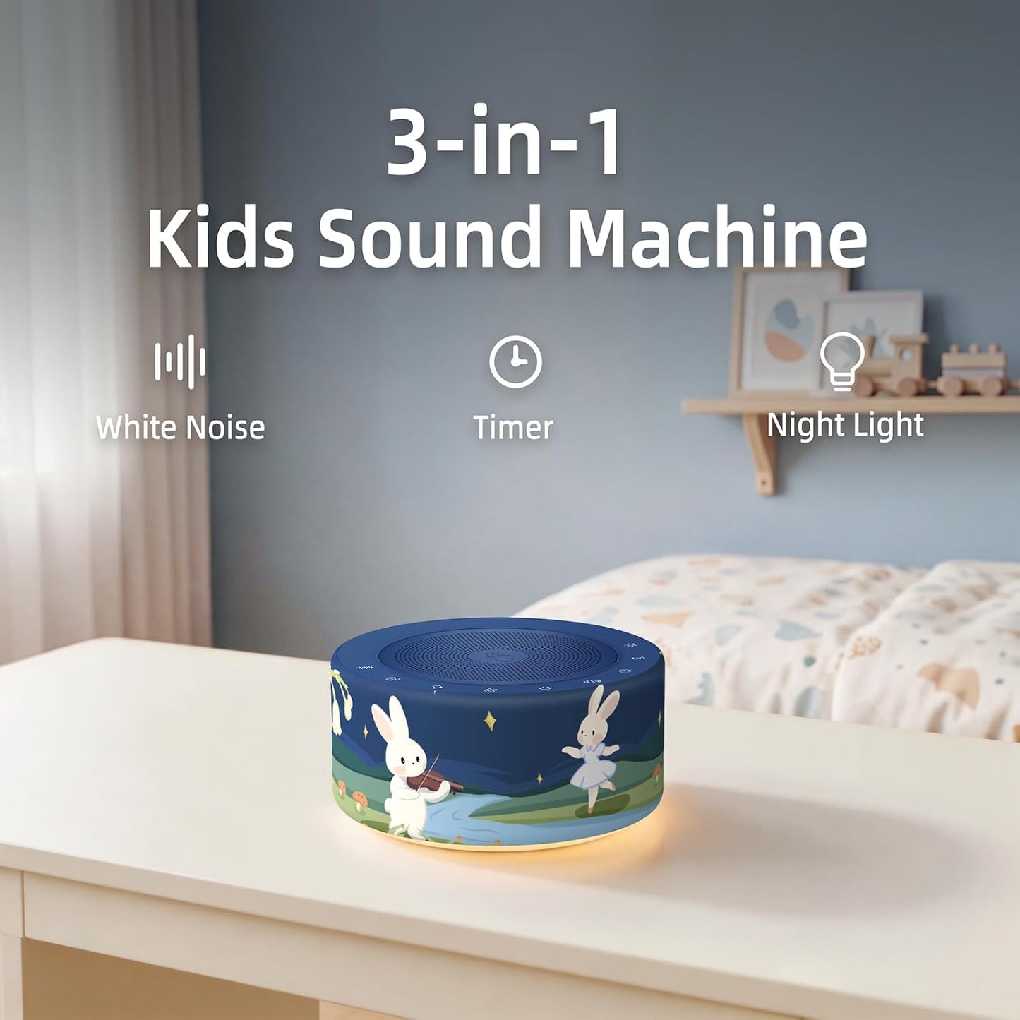 Kipcush White Noise Machine for Baby & Adults, 30 Soothing Sounds, Sleep Sound Machine with 8 Color Night Light, Memory Function, White Noise for Sleeping, Nursery, Office, Travel & Relaxation