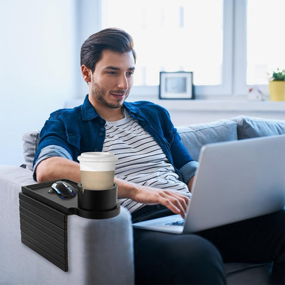 Couch Cup Holder - 3 in 1 Sofa Arm Tray with 360° Rotating Cup Holder & Phone Stand,Arm Chair Rest Table Fits Various of Large Width Couches Armrest,Anti-Slip Foldable Couch Tray for Drinks