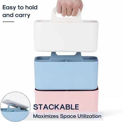 Multiuse Caddy Organizer with Handle, Portable Divided Plastic Tote Bin - Art Craft, Stationary Pen Marker Crayons, Makeup Hair Supplies Storage - Bathroom, Classroom, Dorm, Office, Desk Holder - Grey