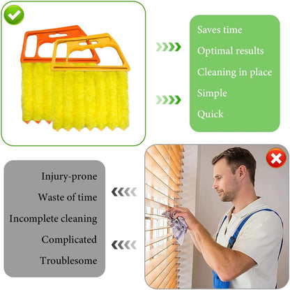 DXNQ 2 PCS Blind Cleaner Duster Tool, Window Venetian Hand-held 7 Finger Dusting Cleaner Brush, Blinds Cleaning Brush Tool for Window Shutters Air Conditioner, Car Accessories (Blue+Green)