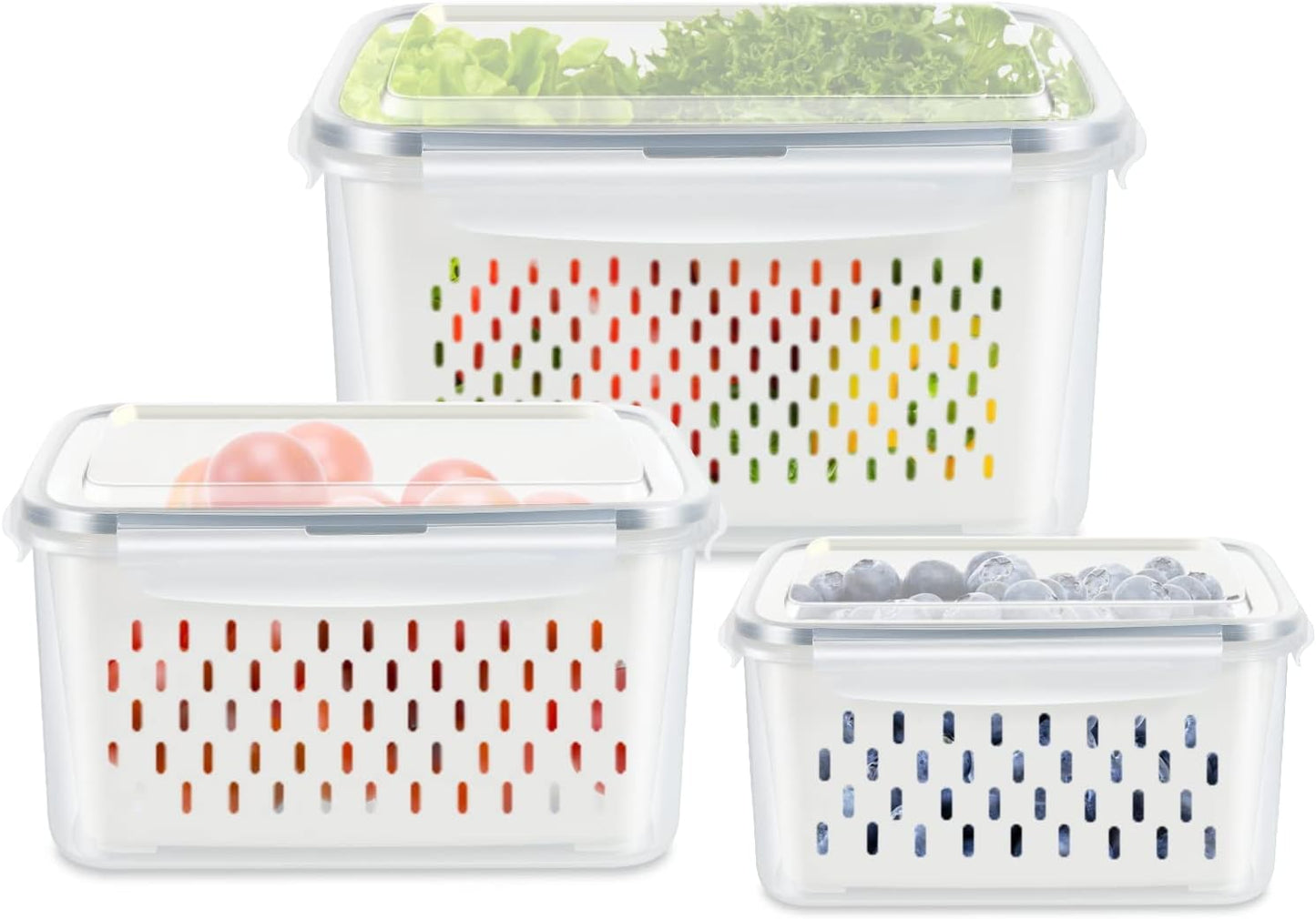 5 Pack Fruit Storage Containers for Fridge Berry Keeper Produce Saver | Leak-proof Food Container Set with Colander Veggie Keep Fresh BPA Free Plastic Refrigerator Organizer Freezer Dishwasher Safe
