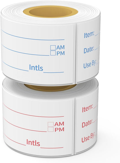 300 Labels Removable Food Labels, HUOJI 1 x 2 Kitchen Labels | 150 Labels per Roll, Date Stickers for Freezer, Refrigerator Food Containers, No Residue(2 Rolls, 2 Colors)