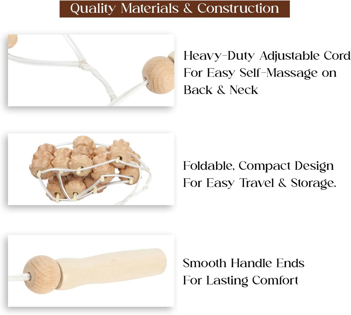 Mr.Woodware Rope Back Massager - 47.2 inches Lymphatic Drainage Massager Tool for Back, Neck, Legs, Waist, Body Pain Relief and Massage Therapy - Anti Cellulite Wooden Massage Roller for Maderoterapia
