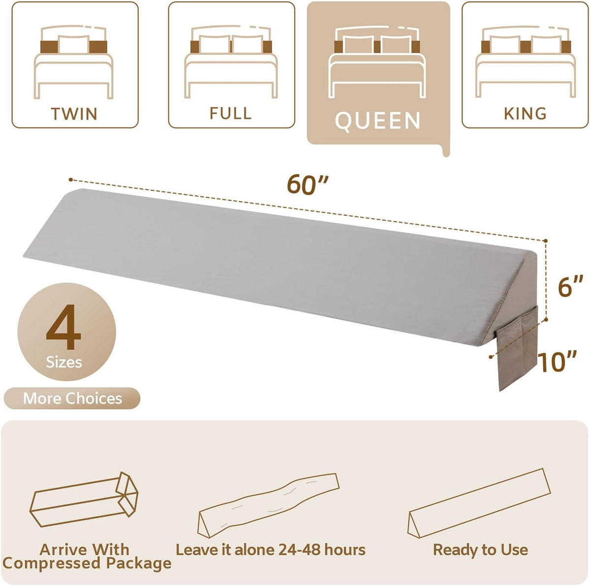 Bedluxe King Bed Wedge Pillow for Headboard, Fill The Gap (0-7")