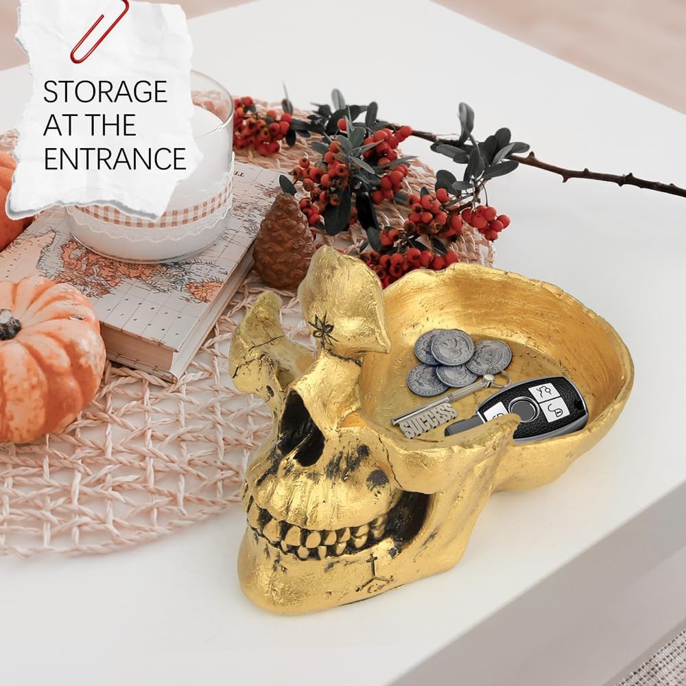 Mrlikale Skull Glasses Stand Holder, Creative Eyeglasses Holder | Sunglasses Spectacle Display Rack, Key Holder Resin Sculptures for Entryway, Home, Office, Desk, Nightstand (Gold)