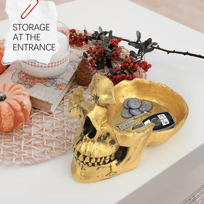 Mrlikale Skull Glasses Stand Holder, Creative Eyeglasses Holder | Sunglasses Spectacle Display Rack, Key Holder Resin Sculptures for Entryway, Home, Office, Desk, Nightstand (Gold)