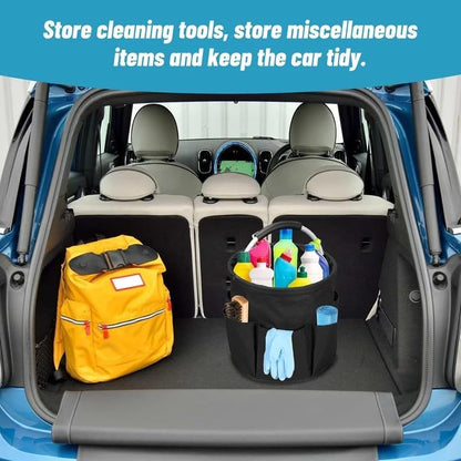 Qivine 17L Cleaning Caddy with Handle, Foldable Cleaning Supply Caddy(Blue) | Cleaning Caddy for Cleaning Supplies, Portable Cleaning Supplies Organizer with 6 Pockets, Cleaning Bucket for Kitchen Garden