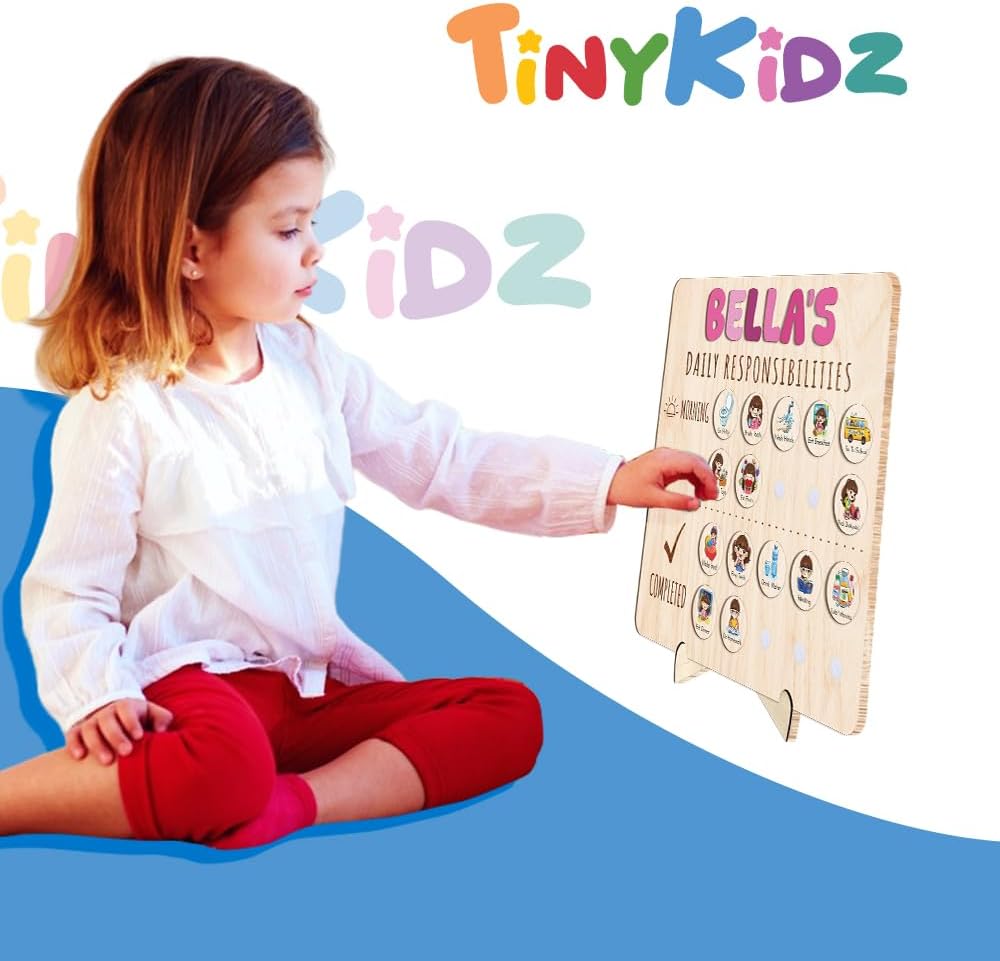Daily Routine Chart for Kids, Visual Schedule, Routine Chart for Toddlers 3-5, Morning Bedtime Routine Chart for Toddlers, Wooden Chore Chart for Kids