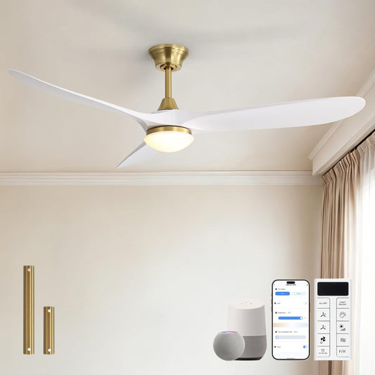 Sofucor 60 Inch Smart Wood Ceiling Fan No Light-Downrod Mount, Natural Wood | Alexa/App/Remote Control, Without Light, Quiet Reversible DC Motor, Timer, Indoor/Covered Outdoor/Bedroom/Living Room/Patio - Colors B