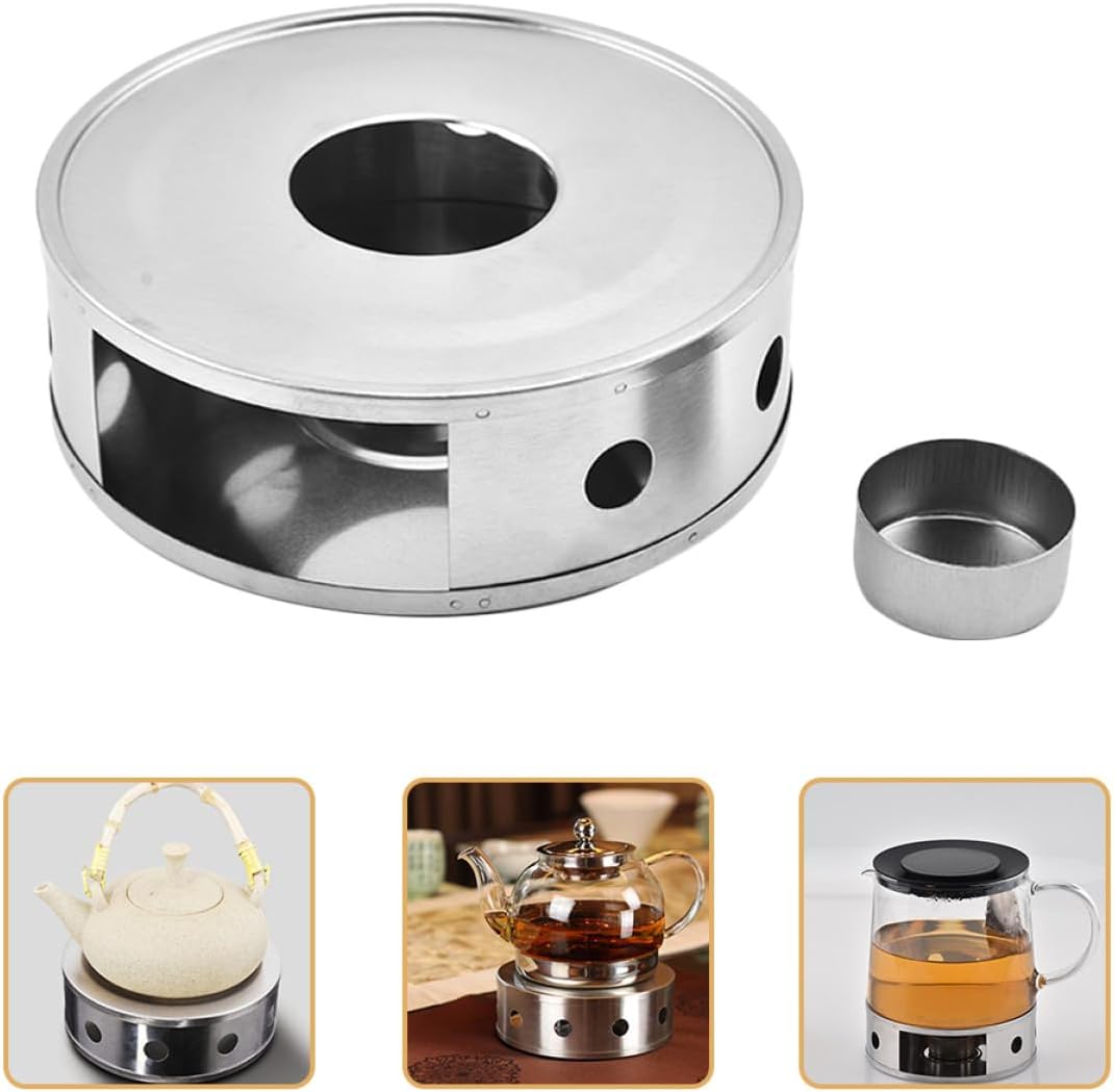 Stainless Steel Tea Pot Heater with Glass Warmer Base, Hollow Teapot Warmer for Office and Home, Portable Teapot Heating Stand with Candle Holder for Tea Accessories