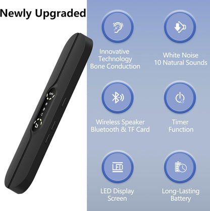 Hesond Pillow Speaker Bone Conduction White Noise with LED Display Timer | Bluetooth Stereo Wireless Music Mini Portable Sleep Headphones Bar Sleep Speaker for Side Sleepers Supports TF Card (Black)