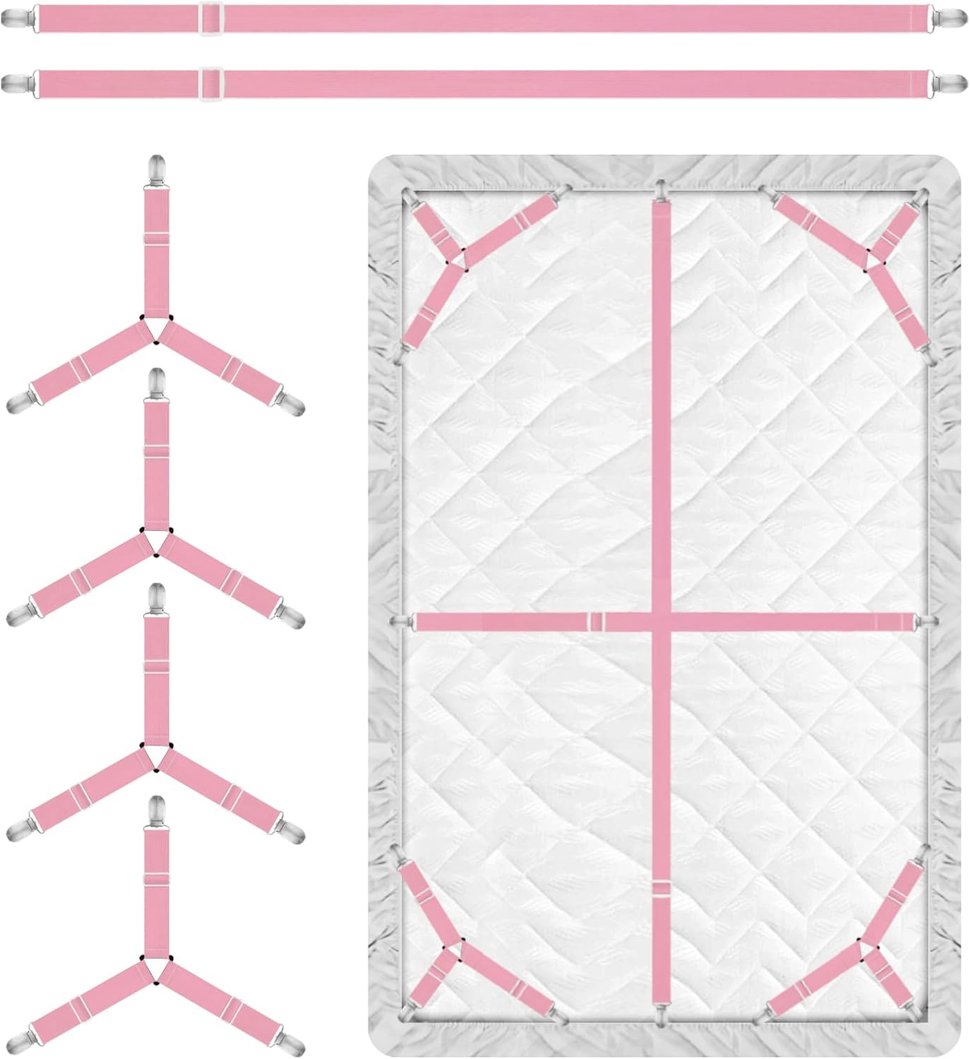 Bed Sheet Holder Straps, 2 Pcs Adjustable Mattress Sheet Clips, Bed Sheet Fasteners Elastic Sheet Suspenders to Keep Bed Sheet in Place for Different Beds (X-Purple)