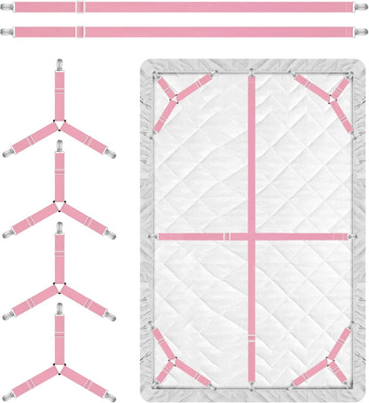 Bed Sheet Holder Straps, 2 Pcs Adjustable Mattress Sheet Clips, Bed Sheet Fasteners Elastic Sheet Suspenders to Keep Bed Sheet in Place for Different Beds (X-Purple)