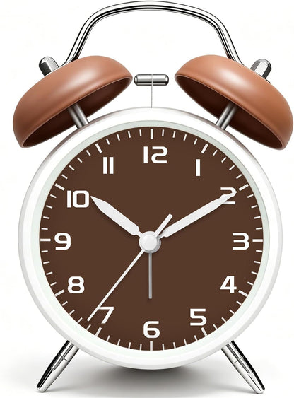 4.5" Analog Alarm Clock for Heavy Sleepers, Loud Battery Operated Alarm Clocks with Light, Metal Silent Desk Clock for Bedrooms, Retro Bedside Clocks for Kids Girls Women Mother Seniors, Pink