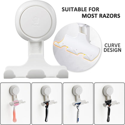 Razor Holder for Shower 2 Pack, Powerful Vacuum Suction Cup Hook for Towel, Loofah, Razor, Squeegee, Damage-Free Wall Shower Hook, Shaver Holder for Bathroom, Easy to Install and Reuse, Black