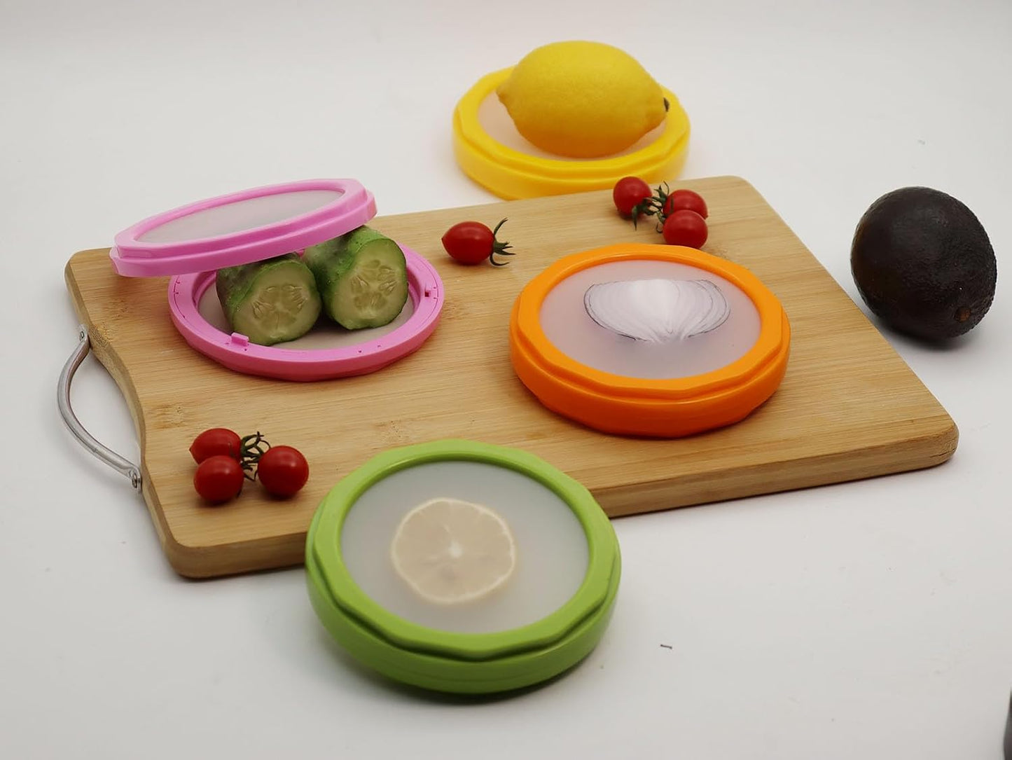Onion storage and Avocado Saver,Set of 4 Double-Sided Silicone Fruit Keeper Containers for Fridge,Tomatos Holder,Lemons,Garlic,and Potatoes