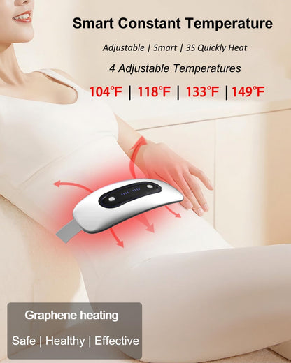 Portable Cordless Menstrual Heating Pad with 4 Heat Levels and 4 Massage Modes,Electric, Fast Large Heating Belly Wrap Belt (Black)