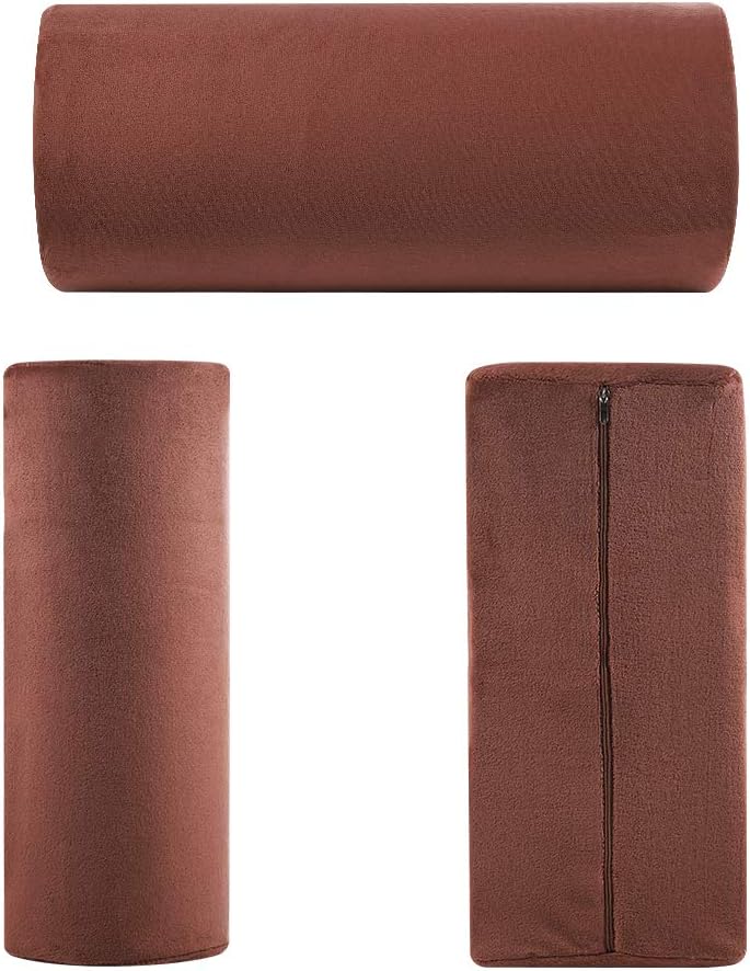 Memory Foam Bolster Pillow for Neck Back Lumbar Spine Legs Knee Pain Relief Pillow Support Multi-use (Brown)