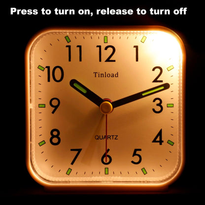 Tinload Small Battery Operated Analog Travel Alarm Clock Silent Non Ticking, Gentle Wake, Ascending Beep Sounds, Snooze,Lighted on Demand, Easy Set(Black)