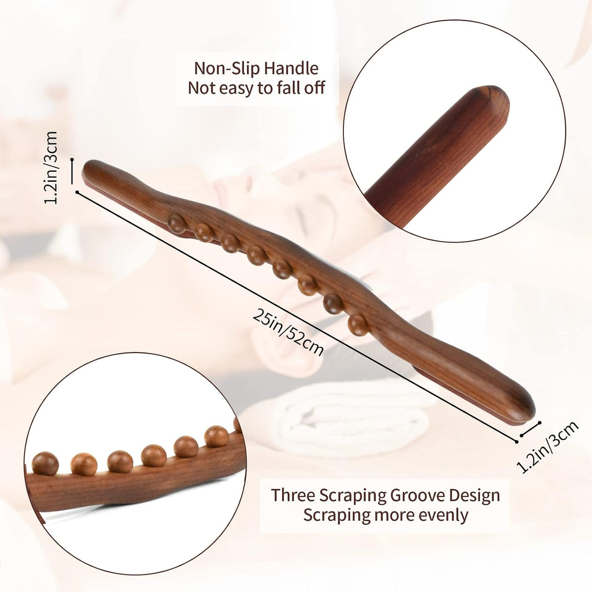 8 Bead Massage Roller Stick Wood Gua Sha Tool for All of Your Body SPA Massager 52cm