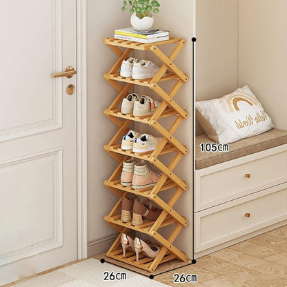 YYW Bamboo Shoe Rack for Entryway, Foldable Free Standing for Closet | Installation-Free Vertical Shoe Racks, Shoe Shelf for Living Room Bedroom, Easy To Assemble, Tawny 5 Layers