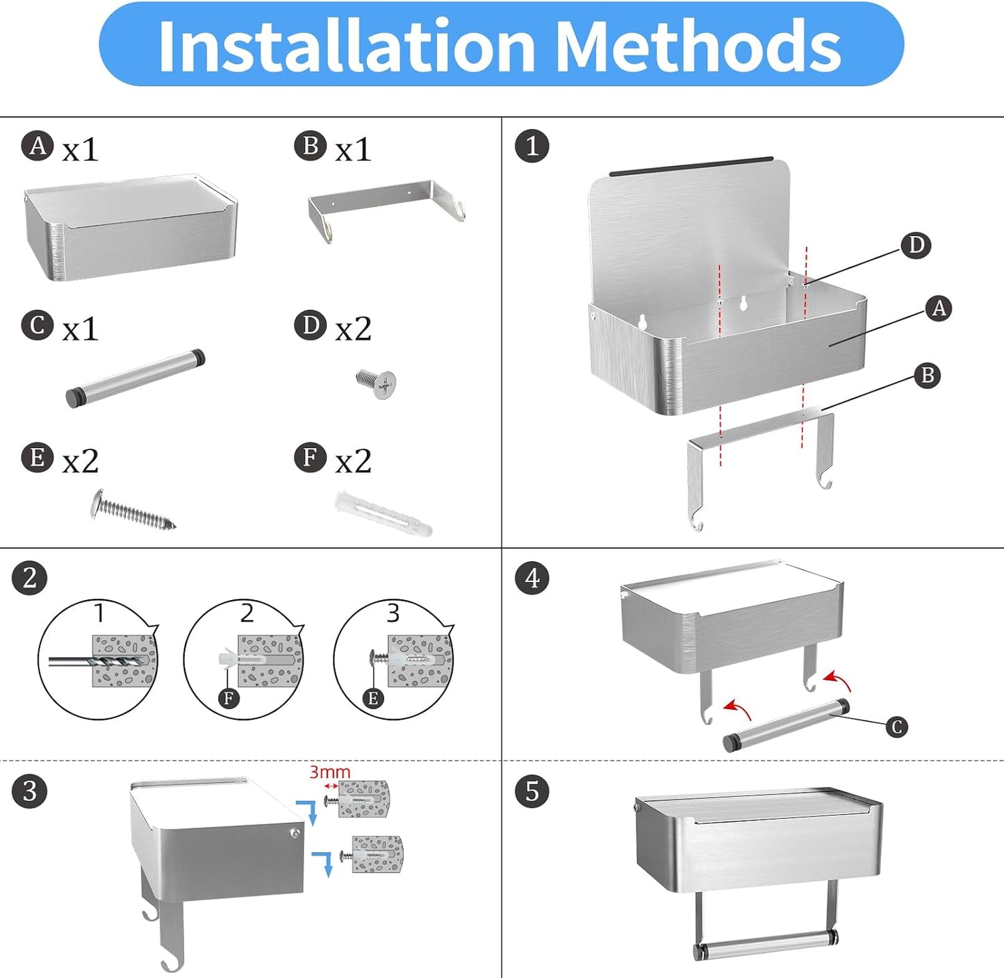 JUYSON Toilet Paper Holder with Shelf, Flushable Wipes Dispenser Fits for Bathroom Wipe Storage, Keep Your Wipes Hidden Out of Sight - SUS304 Stainless Steel Wall Mount Organizer (Matte Black)