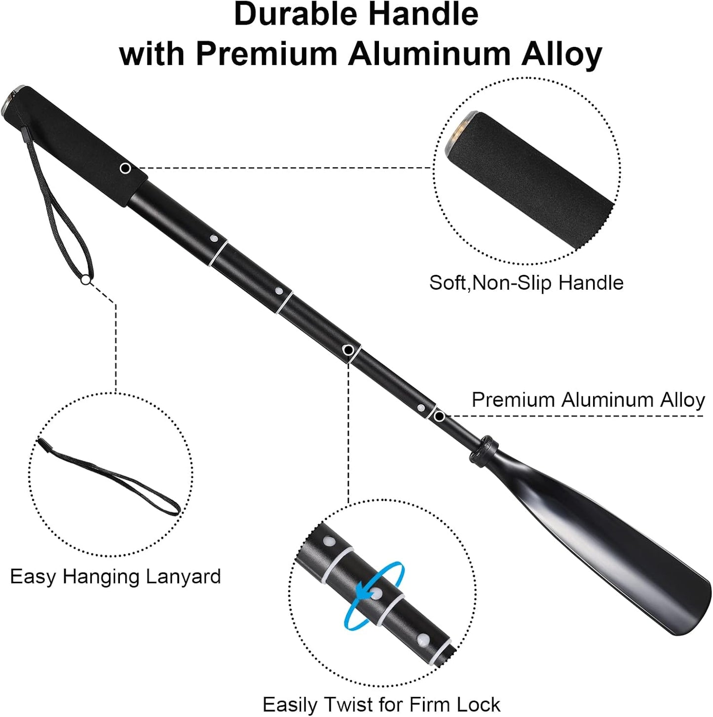 Mishell Shoe Horn Long Handle, Telescopic 16"-38", Sturdy Aluminium Alloy, Shoe Horn Long Handle For Seniors Men Women Kids, Shoehorn Long-handled for Boots, Long Shoe Horn For Men