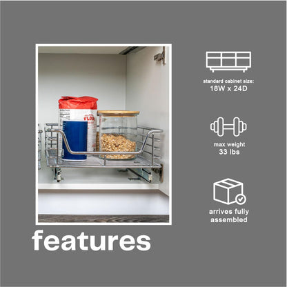 Household Essentials Glidez Multipurpose Chrome-Plated Steel Pull-Out/Slide-Out Storage Organizer for Cookware and Bakeware - 2-Tier Design - Fits Standard Size Cabinet or Shelf, Chrome
