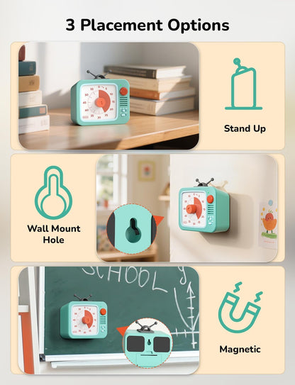 LIORQUE Visual Timer for Kids with Pause, 60 Minute Countdown Timer, Green | Non-Ticking, 3 Volume Levels, Back Magnetic, Two Ringing Durations, Light Indicator, for Classroom Kitchen Office ADHD
