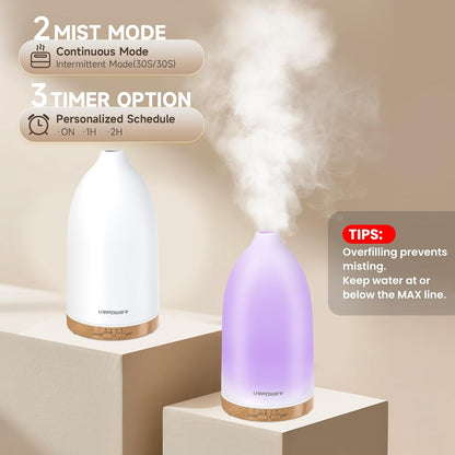 URPOWER 300mL Essential Oil Diffusers for Home Aromatherapy Diffuser | Up to 10 Hrs High/Low Mist Settings Quiet Diffuser Oil Machine Humidifiers Ideal for Bedrooms Living Rooms & Home Offices