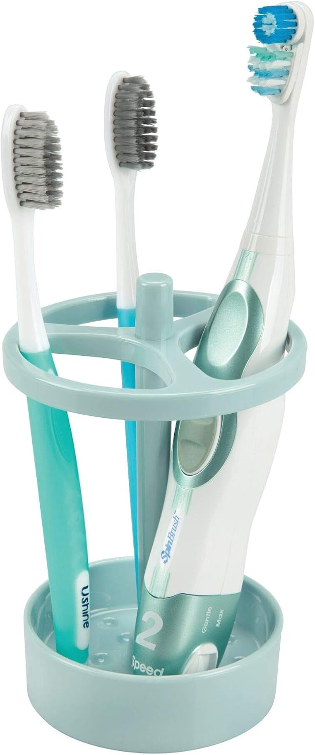 iDesign Toothbrush Holder, Clear | For Normal to Large Toothbrushes, Fits Spin Brushes, Holds Toothpaste