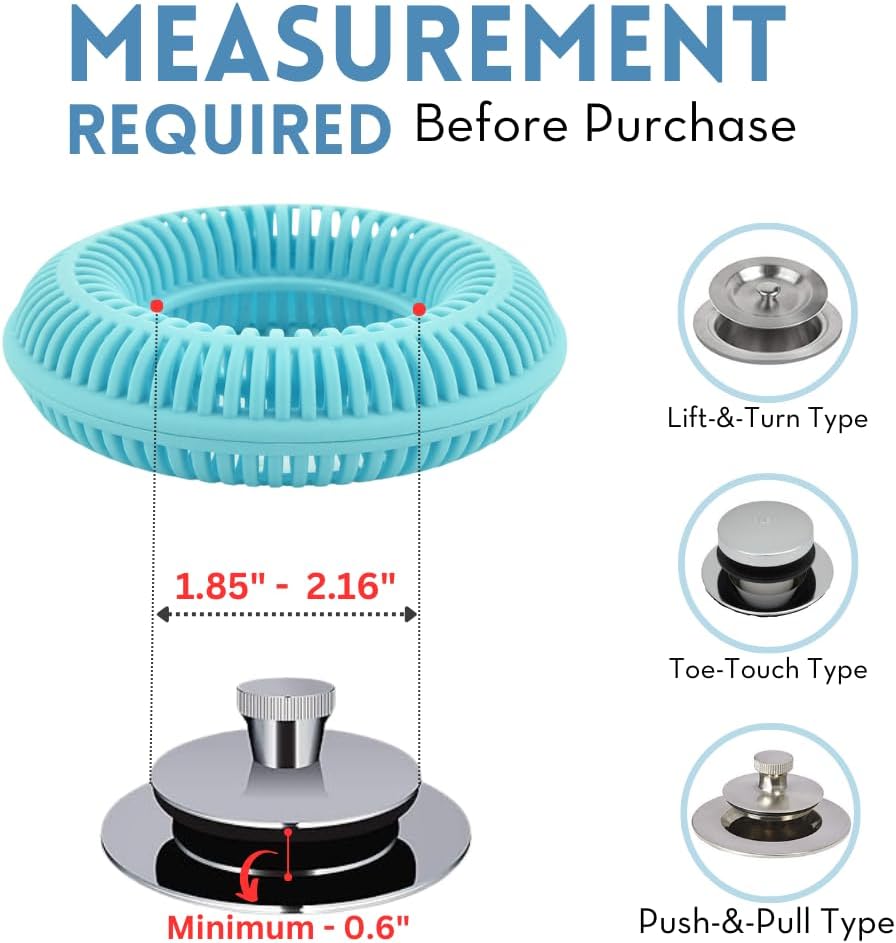 TubRing Pop-Up Drain Protector & Strainer Silicone Hair Catcher, Aqua | Easy snap-in design fits around bathtub stoppers. Customizable utility guard for clog prevention. Fits 1.85"- 2.16" drains.