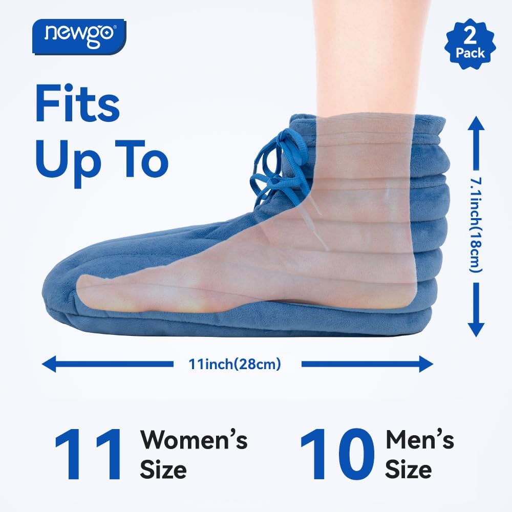 NEWGO Microwavable Slippers for Cold Feet, Heating Pad Booties for Plantar Fasciitis, Arthritis & Achilles Pain Relief - Large Size Hot Therapy Foot Warmers for Men and Women