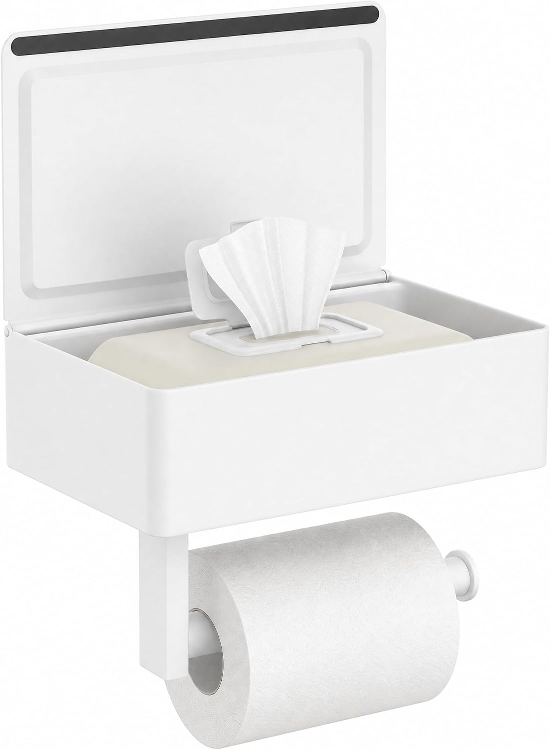 FORIOUS Toilet Paper Holder with Shelf, Wall-Mounted Modern Wipes Dispenser | Brushed Nickel | Toilet Paper Holder with Storage for Bathroom | Fits Wipes, Sanitary Napkin, Tampon | 8.0"x5.3" Large Shelf