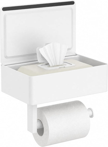 FORIOUS Toilet Paper Holder with Shelf, Wall-Mounted Modern Wipes Dispenser | Brushed Nickel | Toilet Paper Holder with Storage for Bathroom | Fits Wipes, Sanitary Napkin, Tampon | 8.0"x5.3" Large Shelf