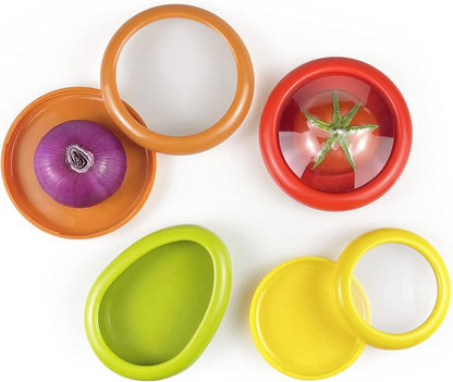 Set of 4 Reusable Fruit and Veggie Savers - Ideal for Avocados, Lemons,Tomatoes, Garlic, Onions, and More