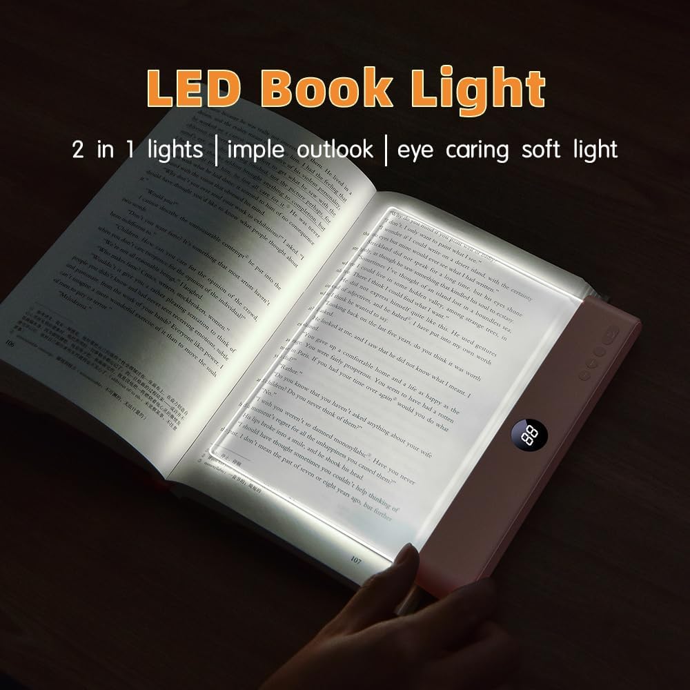 Choudao LED Book Light & Night Light 2 in 1, Flat Reading Light, Black | 3 Color Temperatures & Stepless Dimming, USB Rechargeable Full Page Light with Timer for Night Reading in Bed