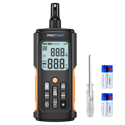 YT606 Temperature Humidity Meter High Precision Digital Hygrometer with Ambient, Relative Humidity, Dew Point, Wet Bulb Thermometer for Indoor Outdoor, Digital Thermometer Min/Max Hold, LCD Backlight | High Precision Hygrometer with Ambient, Relative